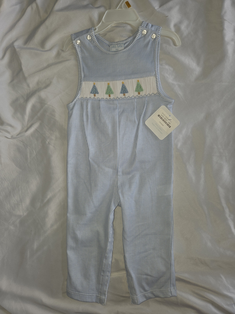 Blue Gingham Smocked Christmas Tree Romper